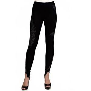 NEW VOCAL APPAREL vocal leaf print rhinestone leggings in black